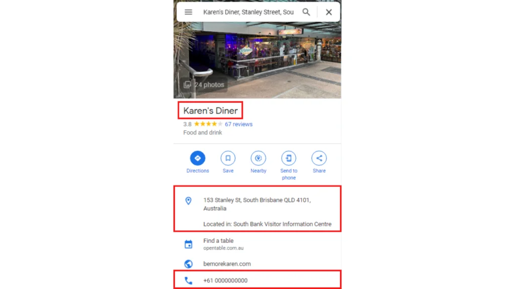 10 Suggerimenti per la pagina di localizzazione dei ristoranti. Ottenere più clienti! 2 Inserisci i dati NAP corretti